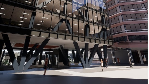 Artists impression of the new steel and timber tower at Westralia Square.