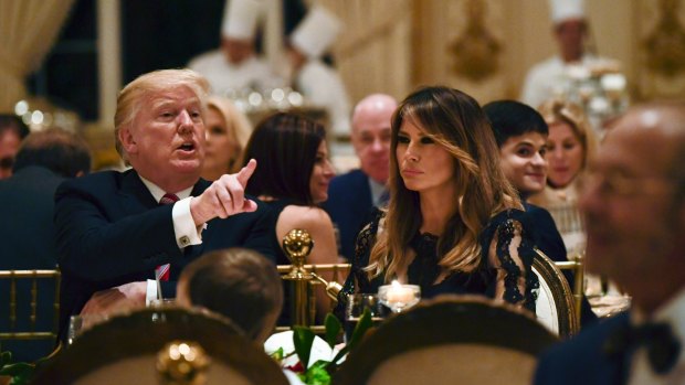 President Donald Trump and first lady Melania Trump dining at Mar-a-Lago on Thanksgiving Day. 