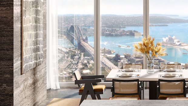 An artist’s impression of the $141 million penthouse sold atop Lendlease’s Residences One tower at One Sydney Harbour.