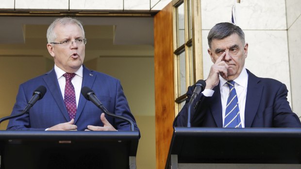 Prime Minister Scott Morrison and Chief Medical Officer Professor Brendan Murphy during a press conference on Wednesday.