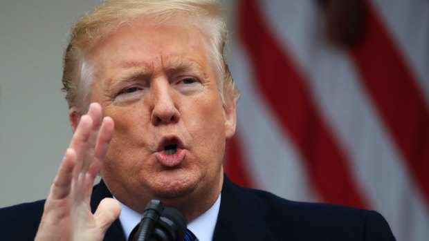 President Donald Trump speaks during a news conference in the Rose Garden of the White House on  Friday.