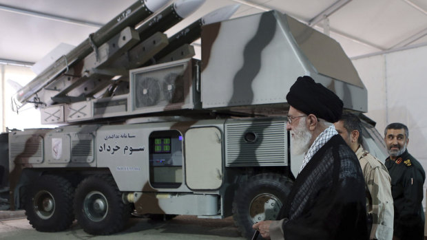 An official website of the office of the Iranian supreme leader, Third of Khordad air defense system is displayed while Supreme Leader Ayatollah Ali Khamenei visits an exhibition of achievements of Revolutionary Guard's aerospace division, in Iran.