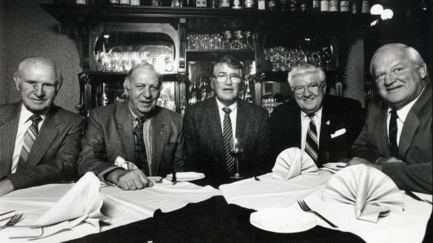 Kelly (on right) was a mainstay on Controversy Corner along with (from left) Col Pearce, Alan Clarkson, Rex Mossop and Ferris Ashton.