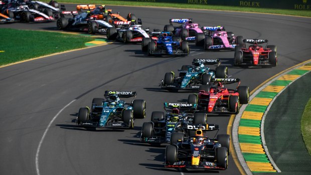 Eventual winner Max Verstappen leads the Grand Prix field at the Albert Park on Sunday.