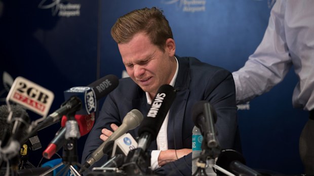 Former Australian cricket captain Steve Smith addresses the media after his return from Capetown.