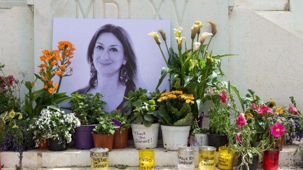 A memorial to murdered journalist Daphne Caruana Galizia, who was killed by a car bomb in Malta in 2017.