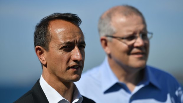 Will he run again? The Liberals' defeated candidate in the Wentworth byelection, Dave Sharma, with Prime Minister Scott Morrison.