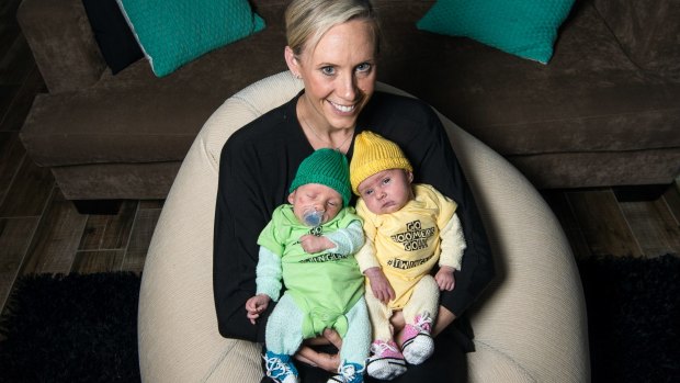 Family first: Renae Ingles with twins  Jacob (left) and Milla in 2016.