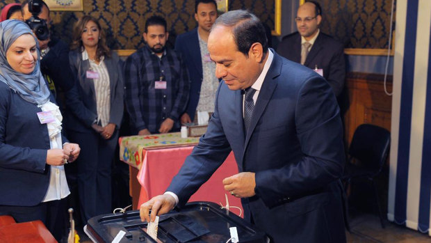 Egyptian President Abdel Fattah el-Sisi votes in Cairo.
