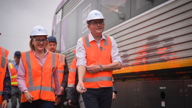Premier Daniel Andrews and Public Transport Jacinta Allan at the Bombardier train factory in Dandenong.