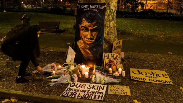 A shrine to David Dungay Jr, an Indigenous man who died in custody in 2015.