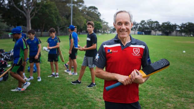 Ready: Morris Iemma coaching the Kingsgrove under 14's cricket team at Beverley Hills Park.