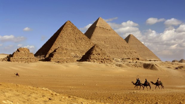 The exhibit took place at the pyramids of Giza.