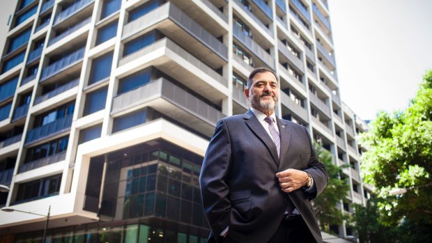 Quest founder Paul Constantinou outside one of Quest's properties in Melbourne's Docklands. 