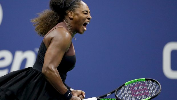 Serena Williams reacts after a point against Naomi Osaka, of Japan, in the women's final of the US Open.
