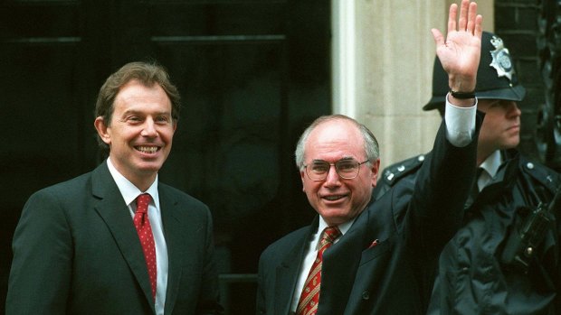 Tony Blair with the then Australian prime minister John Howard  outside Downing Street in 1997.