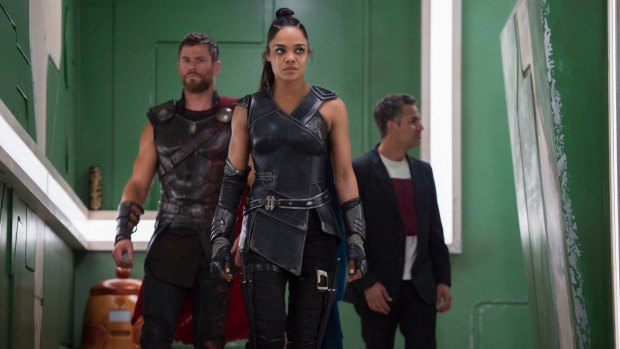 Thor (Chris Hemsworth), Valkyrie (Tessa Thompson) and Bruce Banner bring their powers to Moonlight Cinema in Thor: Ragnarok.