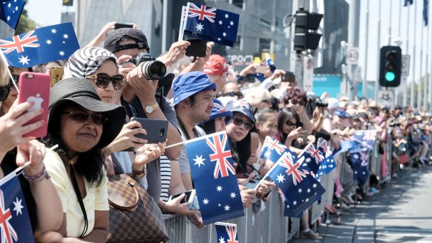 People attend Melbourne’s Australia Day parade in 2016.