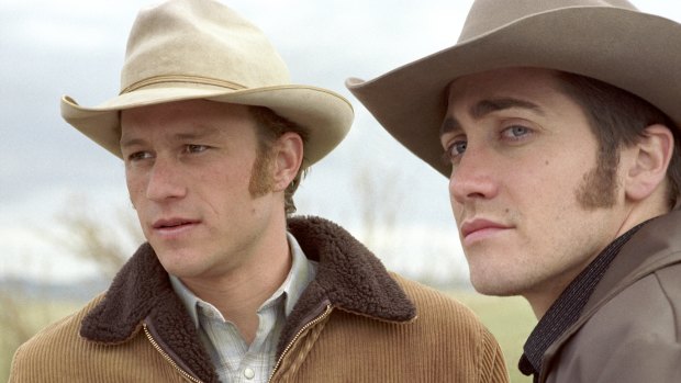 Jake Gyllenhaal and Heath Ledger in a scene from Brokeback Mountain. 