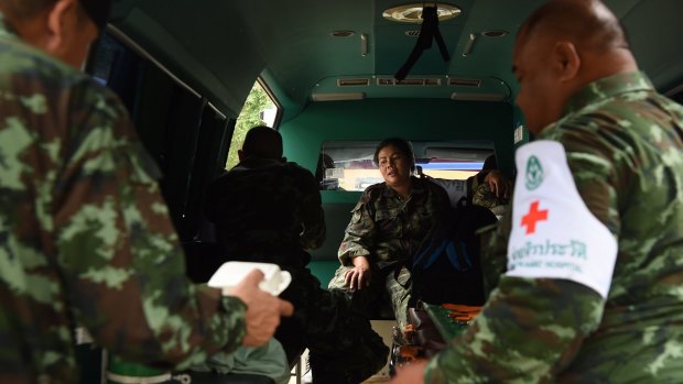 Thai army medics on standby for the rescue efforts.