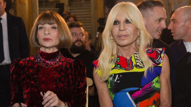 Donatella Versace, right, pictured with Vogue Editor-in-Chief Anna Wintour last year.