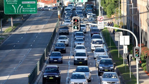 Heavy traffic during the morning peak at Kogarah.