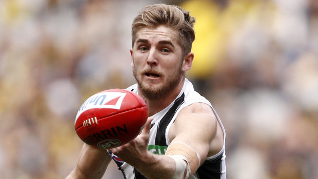 Magpie Sam Murray during last year's match against the Tigers.