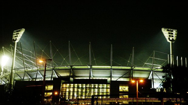 The MCG at night under lights.