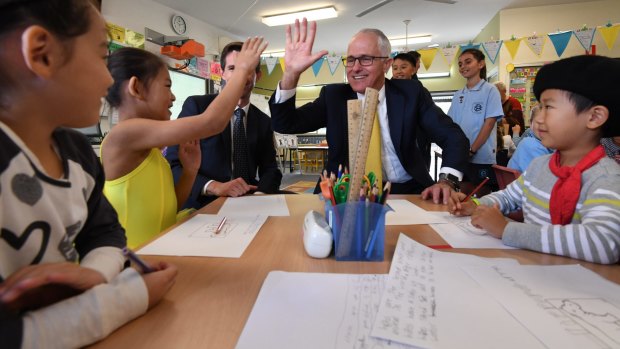 Prime Minister Malcolm Turnbull visit North Strathfield Public School to sell the merits of Gonski 2.0 in 2017.