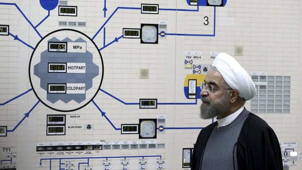 Iranian President Hassan Rouhani visits the Bushehr nuclear power plant in 2015.