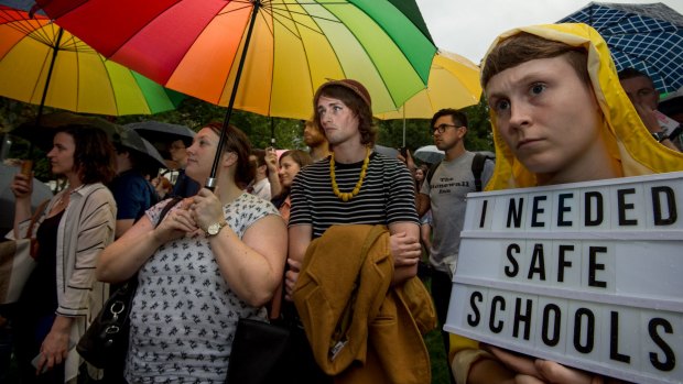 Protesters defending the controversial Safe Schools program in Melbourne.