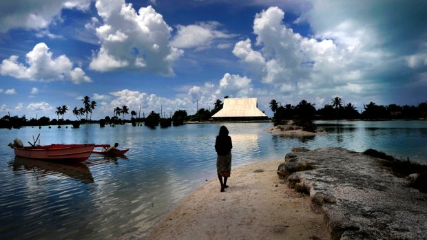 Climate change and rising sea levels are affecting the Kiribati Islands in the Pacific Ocean.