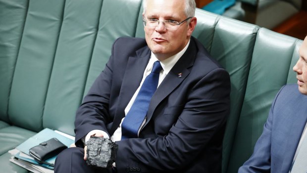 Treasurer Scott Morrison used a piece of a coal as a prop in federal Parliament on February 9.