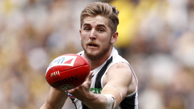 Magpie Sam Murray during last year's match against the Tigers.