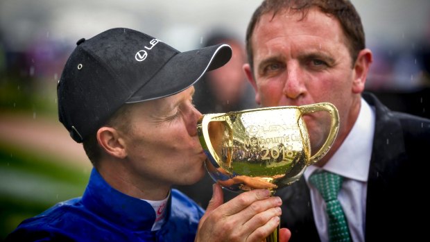 Godolphin mates: Charlie Appleby and Kerrin McEvoy   after Cross Counter's Melbourne Cup win.