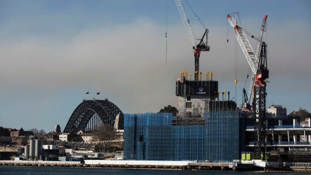 The Crown Casino under construction at Barangaroo. Its views are under dispute.