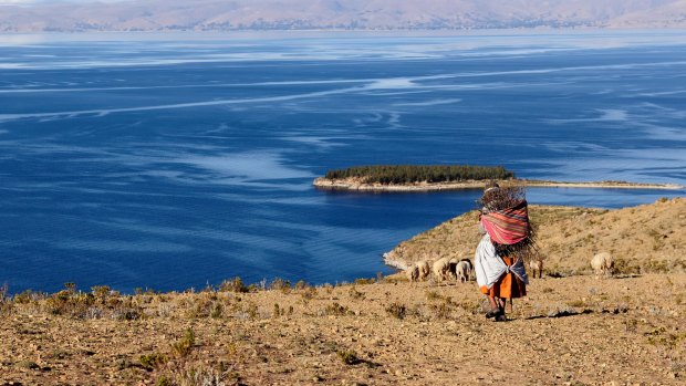 Vividly blue Lake Titicaca.