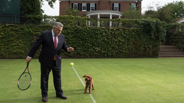 Joe Hockey oversaw the restoration of the grass tennis court at the Australian ambassador's residence in Washington DC.