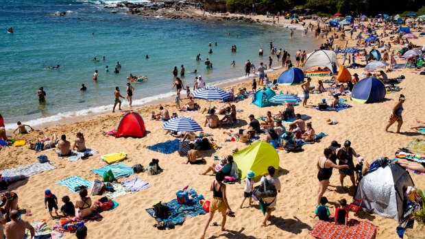 Busy beaches: Little Bay Beach in Sydney on Monday.