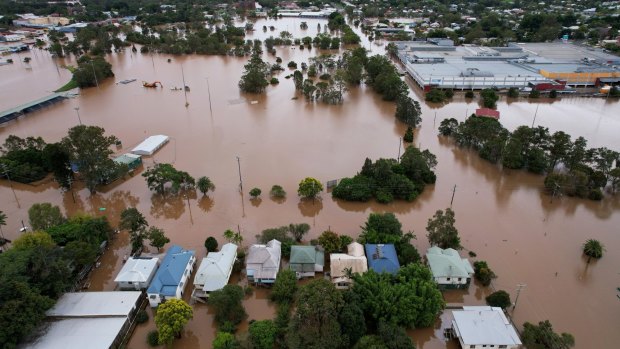 Flood-affected properties in Lismore earlier this year.