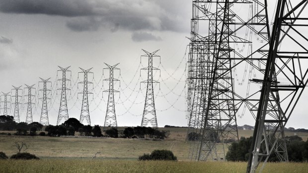 Power lines transmit electricity from the Mortlake gas power station.