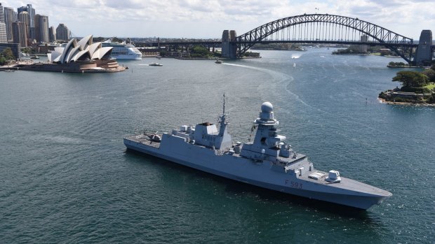 A Fincantieri-built Italian navy FREMM frigate, the Carabiniere, during a visit to Sydney last year.