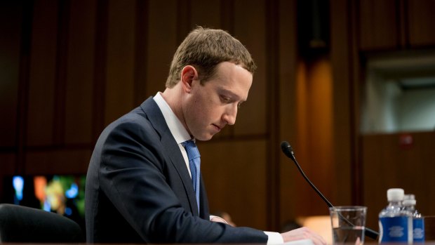 Facebook CEO Mark Zuckerberg testifying before a US Senate inquiry in Washington in April. 