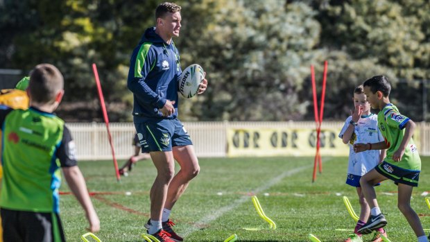 Jack Wighton helps conduct a school holiday clinic last week,