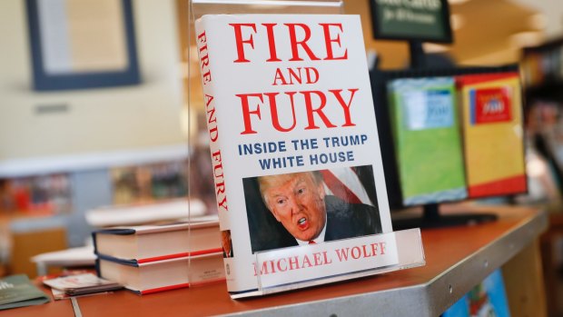 Three remaining copies of the book "Fire and Fury: Inside the Trump White House" by Michael Wolff are displayed at a Barnes & Noble store in January.