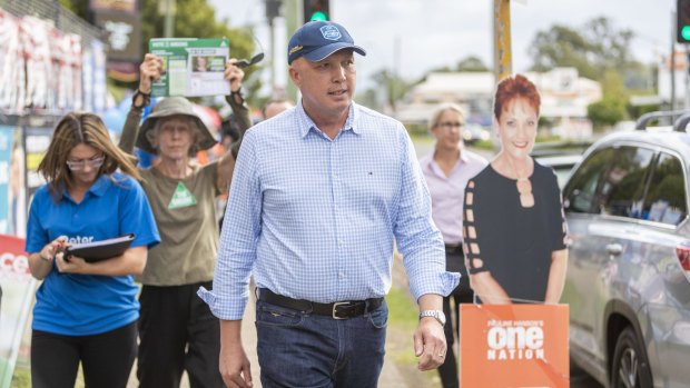 Home Affairs Minister Peter Dutton at Albany Creek State School in Brisbane on Saturday. 