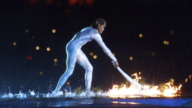 Cathy Freeman ignites the Olympic flame at the Sydney 2000 games.