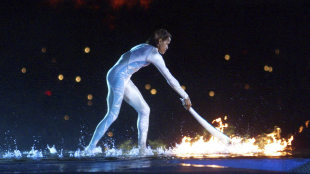 Cathy Freeman ignites the Olympic flame. 