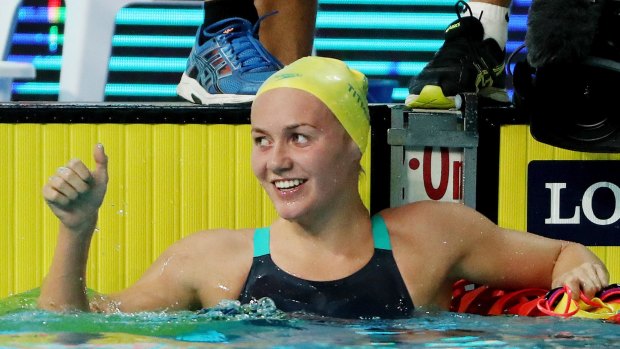 Distance star: Ariarne Titmus celebrates after winning Commonwealth Games gold in the women's 800m freestyle.