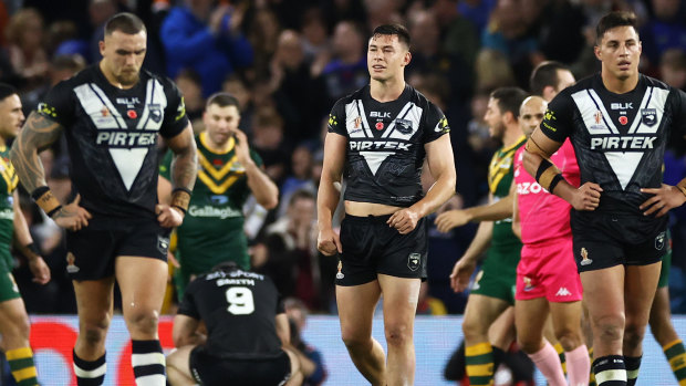 The Kangaroos celebrate their World Cup semi-final win.